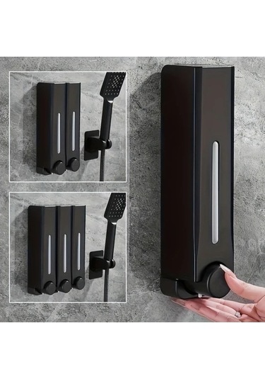 Bosphorusboutique02 Siyah B 350ml Duvar Montaj Sabun Dağıtıcı, 3 Adet, Otel/banyo/mutfak, El Yıkama, Duş Jeli/şampuan, Delme İzleri Olmadan Kurulum, Ev Kullanımı Siyah