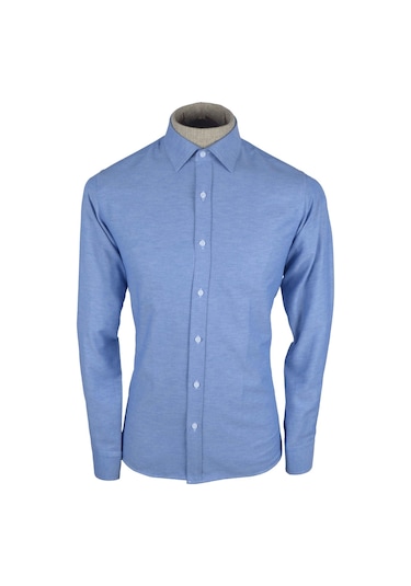 Cengiz İnler Standart Yaka Dokulu Cepsiz Slim Fit Erkek Gömlek 001