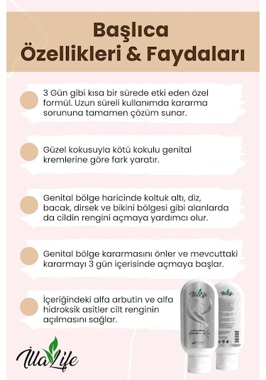  İlla Life Doğal Koltuk Altı & Bikini Bölgesi Beyazlatıcı Krem 125 ML