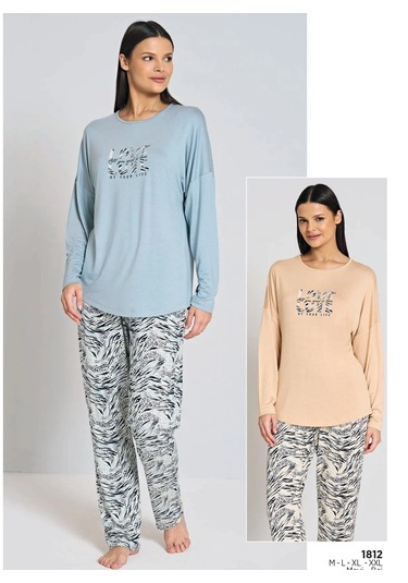 Pijadore 1812 Uzun Kol Kadın Pijama Takımı Mavi