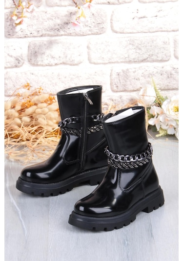 Fort Cool Duru Anatomik Sıcak Astar Kaymaz Taban Kız Çocuk Çizme Siyah