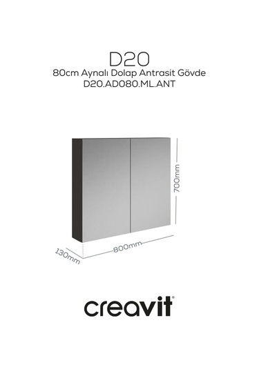 Creavit D20 80 Cm Melamin Aynalı Dolap Antrasit