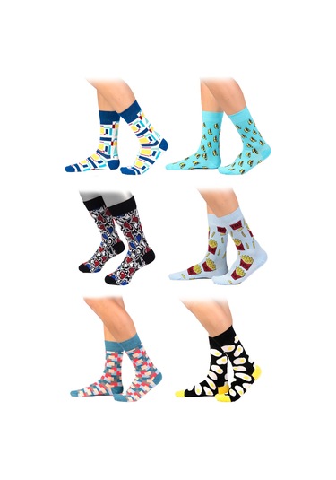 6'lı Organik Pamuklu Dikişsiz Erkek Çok Renkli Desenli Çorap (448387640) Siyah