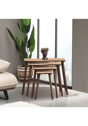 Vovvahome Salsa 4lü Dörtlü Mdf Ahşap Zigon Sehpa - Meşe