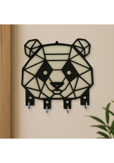 Panda Figürlü Duvar Tipi Anahtarlık Askılığı Siyah - Beyaz