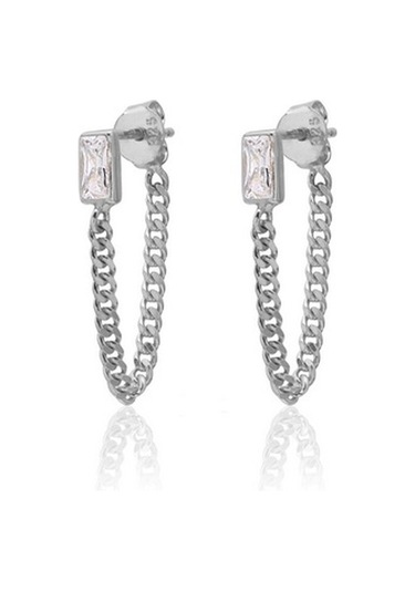 Emılıano Jewellery Silver 925 Ayar Zirkon Taşlı Zincir Desenli Küpe Gold - Gümüş