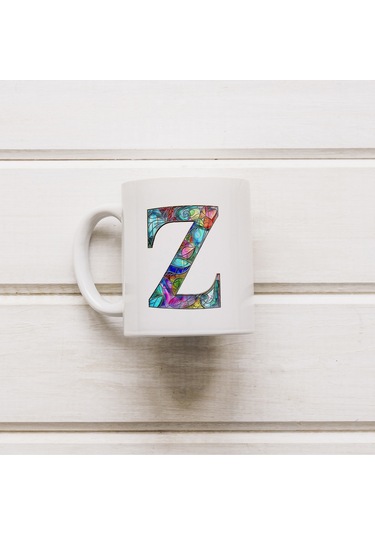 Z Harfi Bardak 330 Ml İsme/harfe Özel Hediye, Renkli Harf Tasarım Beyaz