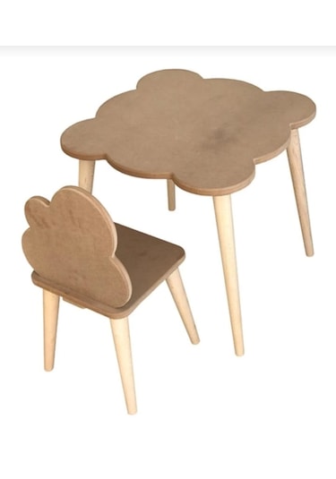 Boyanabilir Ahşap Mdf Kare Çocuk Oyun Aktivite Masa Sandalye Seti Ahşap