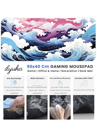 İlyuka Mousepad 90x40cm Büyük Boy Xxl Mp459040 Japanese Waves