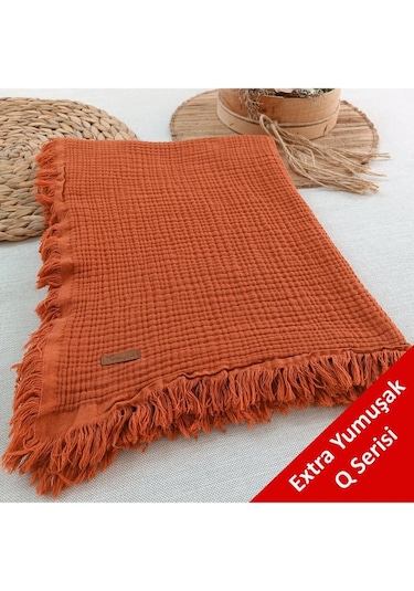 %100 Pamuklu 4 Kat Müslin Bebek Battaniyesi 90x120 Cm - Kiremit Mevsimlik Bebek Örtüsü - Oscar Kiremit