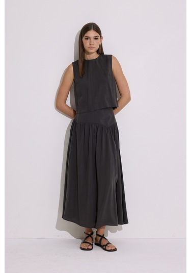 Modal Kolsuz Kısa Bluz Antrasit Antrasit