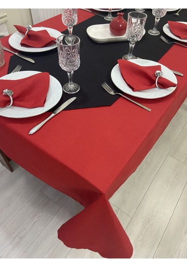 Sıvı Geçirmez Dertsiz Masa Örtüsü Kırmızı 25 Parça Set