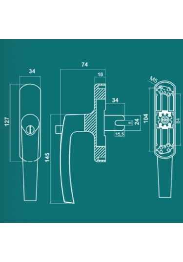 ALUMİNYUM KİLİTLİ EKSENEL PENCERE KOLU WF MAT SİYAH