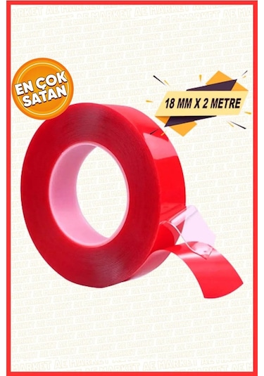 Silikonlu Çift Taraflı Montaj Bandı - Güçlü Yapıştırıcı - Şeffaf Silikon Bant 18mm X 2mt