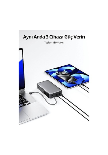 Aukey Pb-y48-gy 100w 20000 Mah Pd Dahili Type-c Kablolu Taşınabilir Şarj Cihazı Gri
