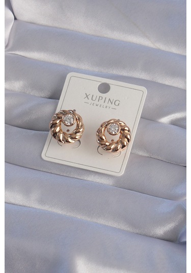 Ezoconcept Xuping Rose Renk Oval Zirkon Taşlı Burgu Model Küpe