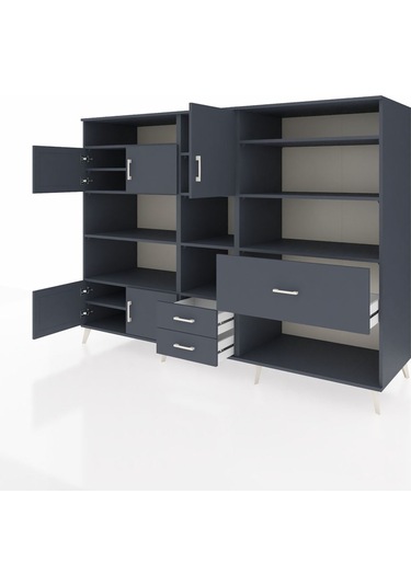 Kronos Dolap 13 Raflı 3 Çekmeceli 5 Kapaklı 220x59x163 Antrasit-a Antrasit-antrasit