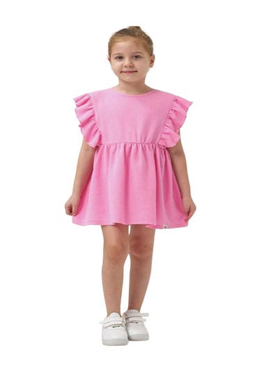 Kolu Fırfırlı Kız Çocuk Elbise Pembe