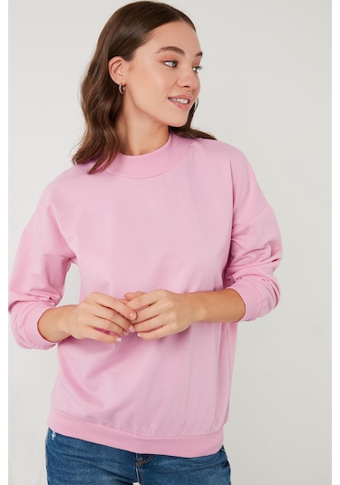 Lela Pamuklu Dik Yaka Basic Örme Bayan Sweat 5863323 Pembe