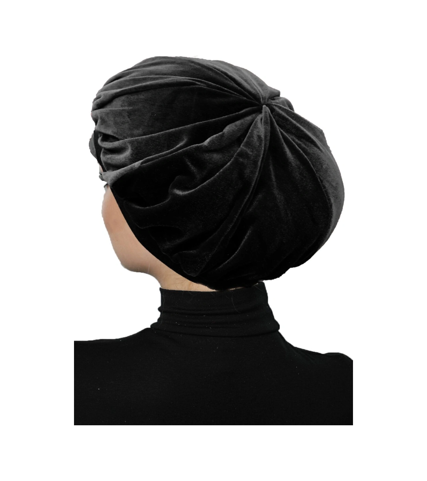 Kadife Şapka Toka Detaylı Siyah Hazır Türban Tesettür Bone Siyah