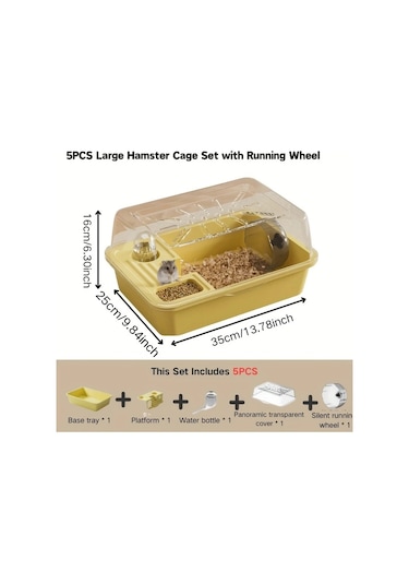 Willowhaven 5 Adet Büyük Hamster Kafesi Seti Sarı Koşu Tekerlekli Geniş Yaşam Alanı Kolay Kurulum