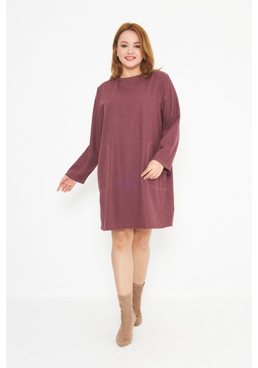 Bordo Dikiş Detaylı Büyük Beden Tunik Bordo