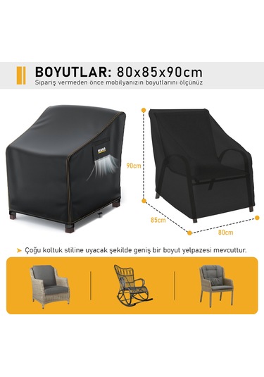 Haegs Tek Kişilik Bahçe Koltuk Örtüsü, Koruma Kılıfı, Su Geçirmez Açık Hava Bahçe Mobilya Kılıfları, Dış Mekan Sandalye Kılıfı Örtü Branda, Ağır Hizmet Tipi, 80-85-90cm - Siyah