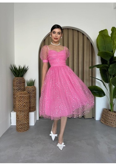 Helena Tül Elbise Pembe