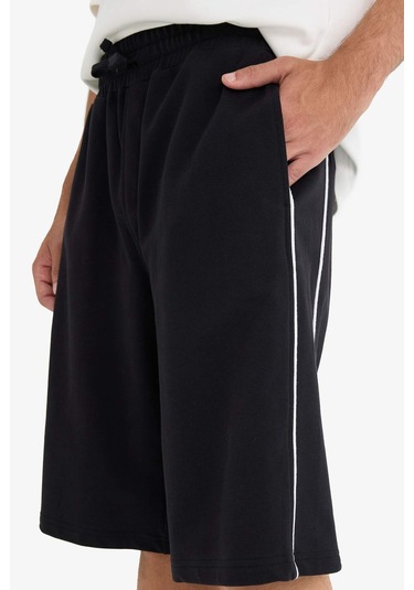 Defacto Baggy Fit Beli Bağcıklı Düz Paça Şort F0185ax25smbk81 Siyah