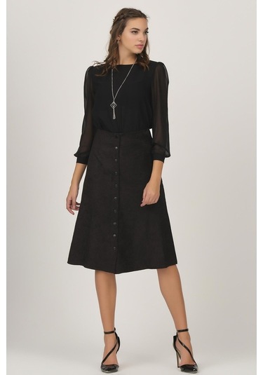 Shahiqa Kadın Önü Çıtçıtlı Suni Süet Etek