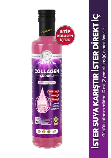 Zühre Ana 5 Tip Hidrolize Kolajen Peptit İçeren Collagen Şurubu 250 ML