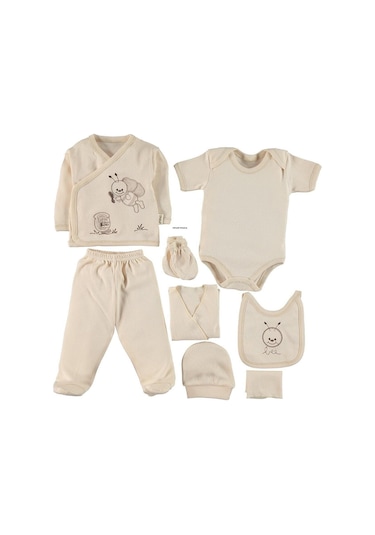 Yeni Doğan Erkek Kız Bebek Zıbın Seti 8'li Organik 0-4 Ay Hastane Çok Renkli