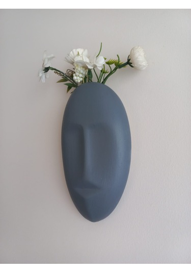 Dekoratif Mask Duvar Vazosu, Duvar Dekoru ,heykel Duvar Süsü, Gri