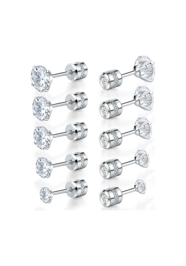 Skycity 5 Çift Cerrahi Titanyum Küp Zirkon Küpe Seti - 2/3/4/5/6mm, Erkek Ve Kadın İçin Şık Ve Rahat Çok Renkli