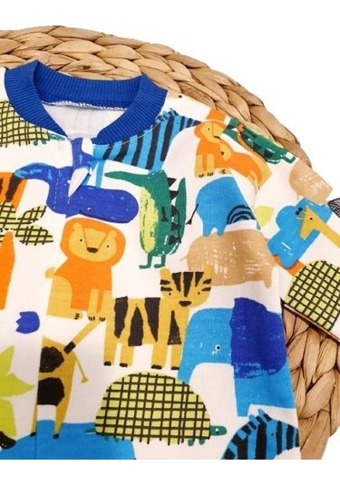 Hayvan Desenli Bebek Tulum mavi