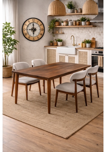 4 Kişilik Polo Sandalye Yemek Takımı Mdf Masa Meşe Renk Ceviz