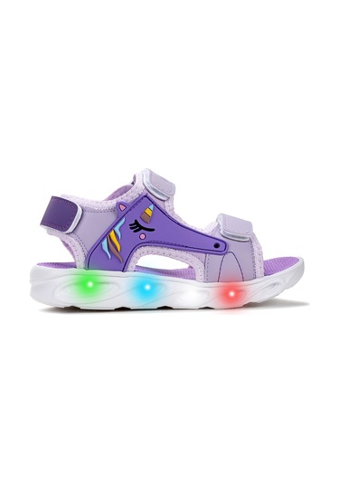 Kiko Kids Unicorn Günlük Işıklı Cırtlı Kız Çocuk Sandalet Ayakkabı Lila LILA