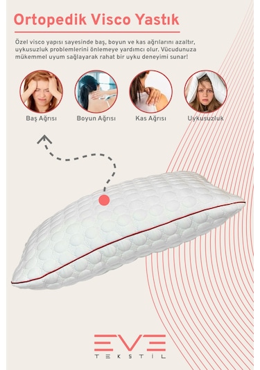 Kolajen Kumas Boyun Destekli Visco Parc Acıklı Fermuarlı Kılıflı Antialerjik Ortopedik Visco Yastık 40x65 Cm Siyah