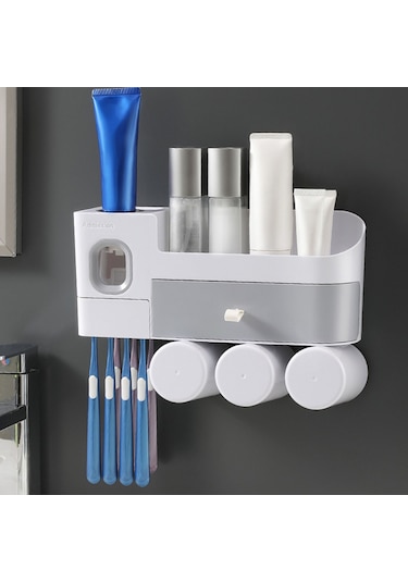 Geeksen Su Geçirmez Duvara Monte Diş Fırçası Askısı, Makyaj Organizer, Diş Macunu Dispenser 3'lü Saklama Kutusu Diğer