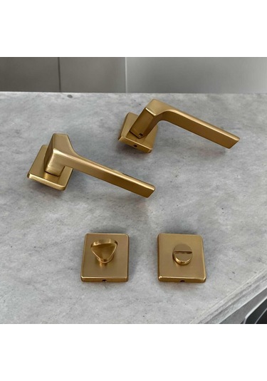 Zey Mat Altın Kare Rozetli Wc Banyo Kapı Kolu 1 Takım