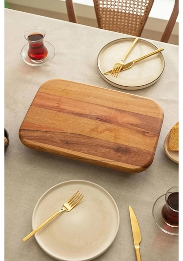 Nishev Kayın Dikdörtgen Ayaklı Kahvaltı Peynir Sunum Servis Tabağı Ahşap