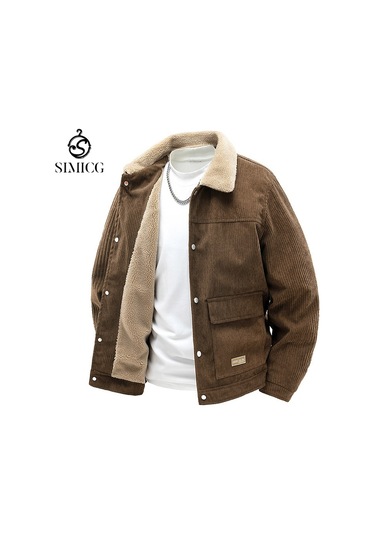 Sonbahar/kış Modası Bol Kesim Kalın Kadife Erkek Ceket Retro Trend Yaka Kahverengi