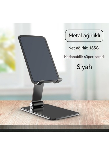 Aurora Taşınabiler Teleskopik Tembel Katlanır Metal Masaüstücep Telefonu Tutucu Siyah Siyah