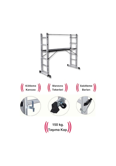 Endokon 2 7 192 Cm Portatif Alüminyum İskele Merdiven Kombinasyonu