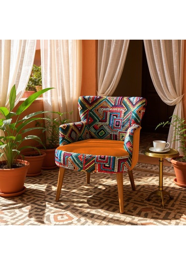 Roma Berjer - Modern Tekli Koltuk - Dijital Baskı Kumaş - Turuncu