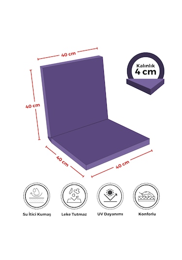 Xpermate 6'lı Arkalıklı Sandalye Minderi Fermuarlı 40x40 Mor