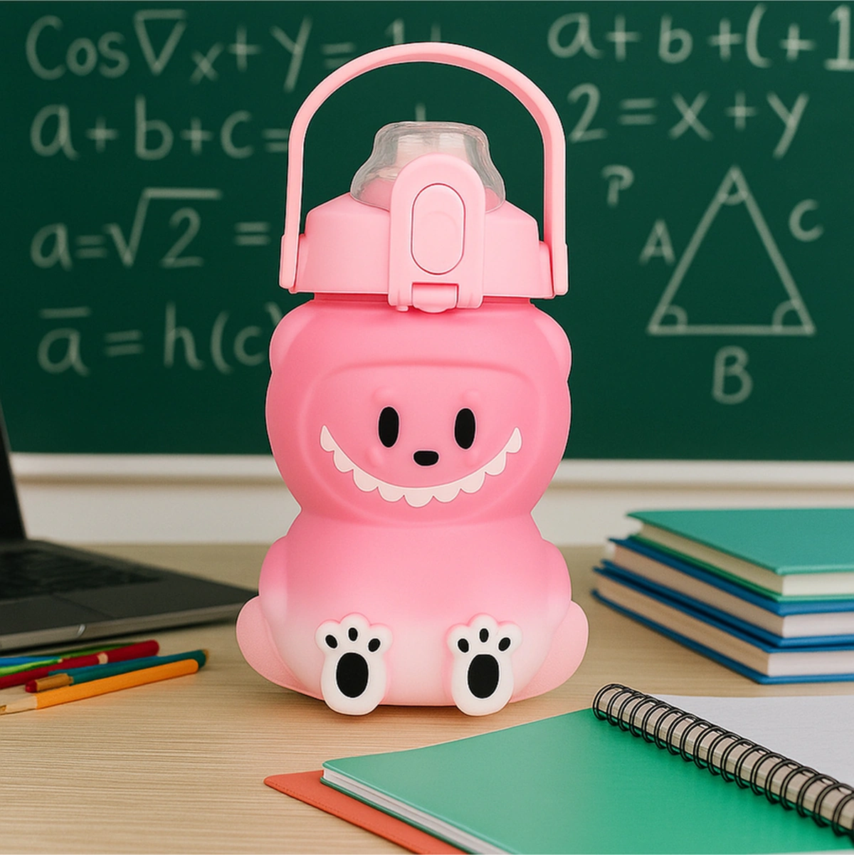 Labubu Matara Pembe 1000 Ml Sevimli Kapaklı Su Şişesi, Okul & Spor İçin Dayanıklı Su Kabı Pembe