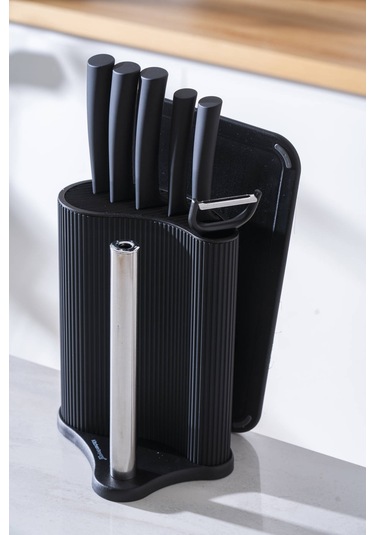 Cooper 8 Parça Standlı Kesme Tahtası Ve Bıçak Seti Siyah