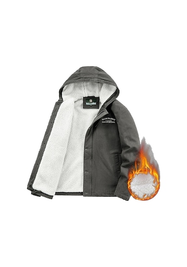 Ikkb Kışlık Erkek Gündelik Kalınlaşmış Sıcak Kapüşonlu Ceket Kaban Siyah