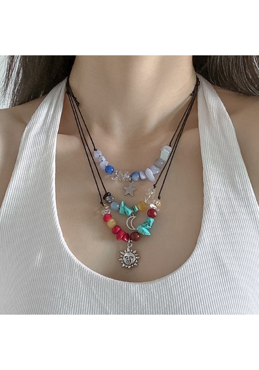 Takı Retro Etnik Tarzı Yıldız Ve Ay Kolye Ucu Kolye Kadın Basit Düzensiz Çakıl Kelebek Kolye Diğer